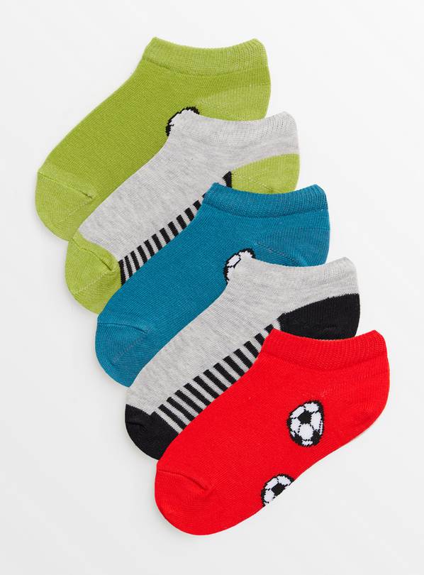 Football & Stripe Print Trainer Socks 5 Pack 3-5.5